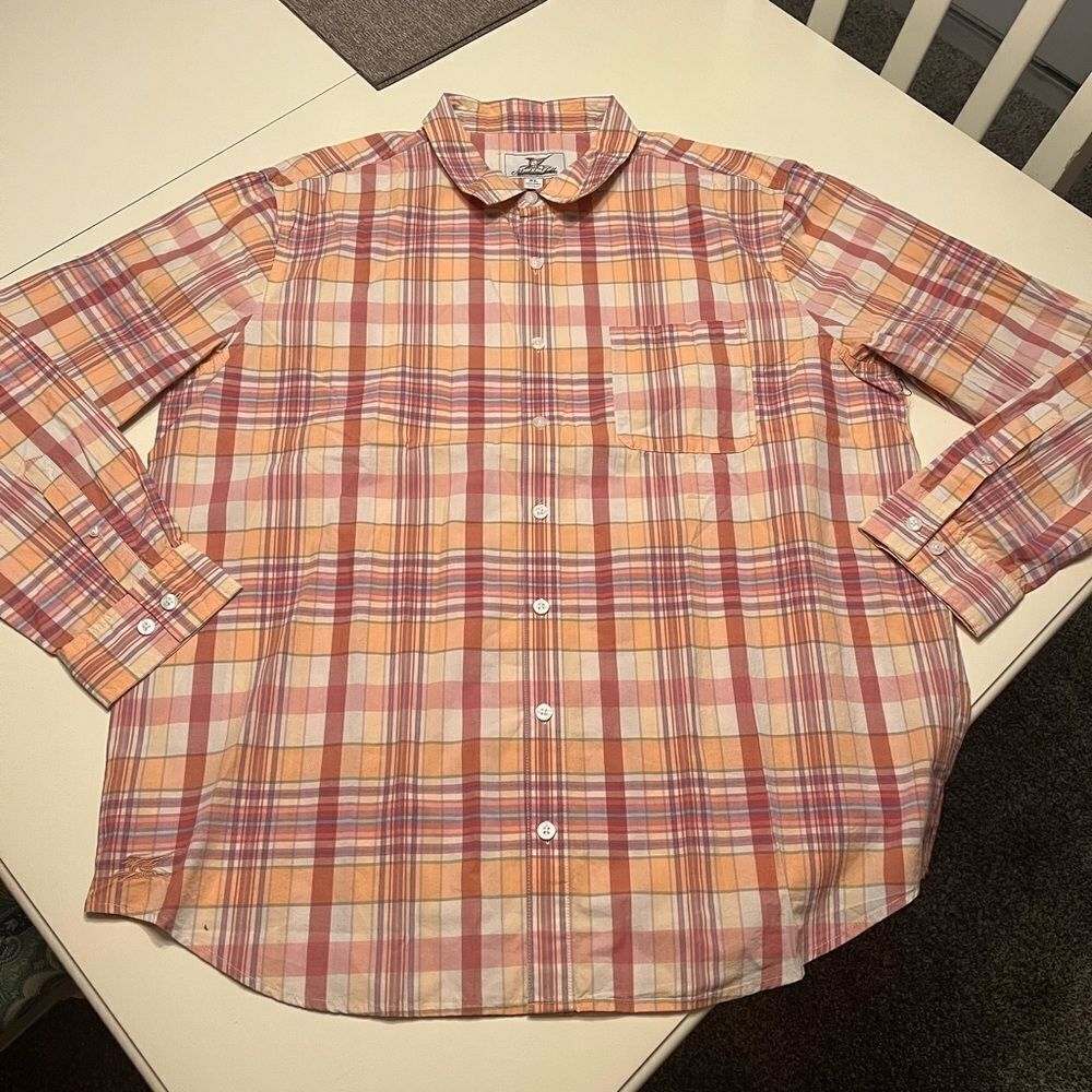 Madda Fella Peach Plaid Cotton Casual Button Down Shirt sz XL NWOT